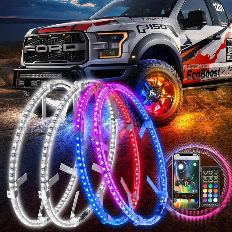 Beatto 15.5inch RGBW -Dreaming Color +Bright White Double Row Wheel Lights, Pure White and Rocker Switch Ctrl Wheel Ring Light for Car, Truck, Pickup, Vehical Offroad - Image 1